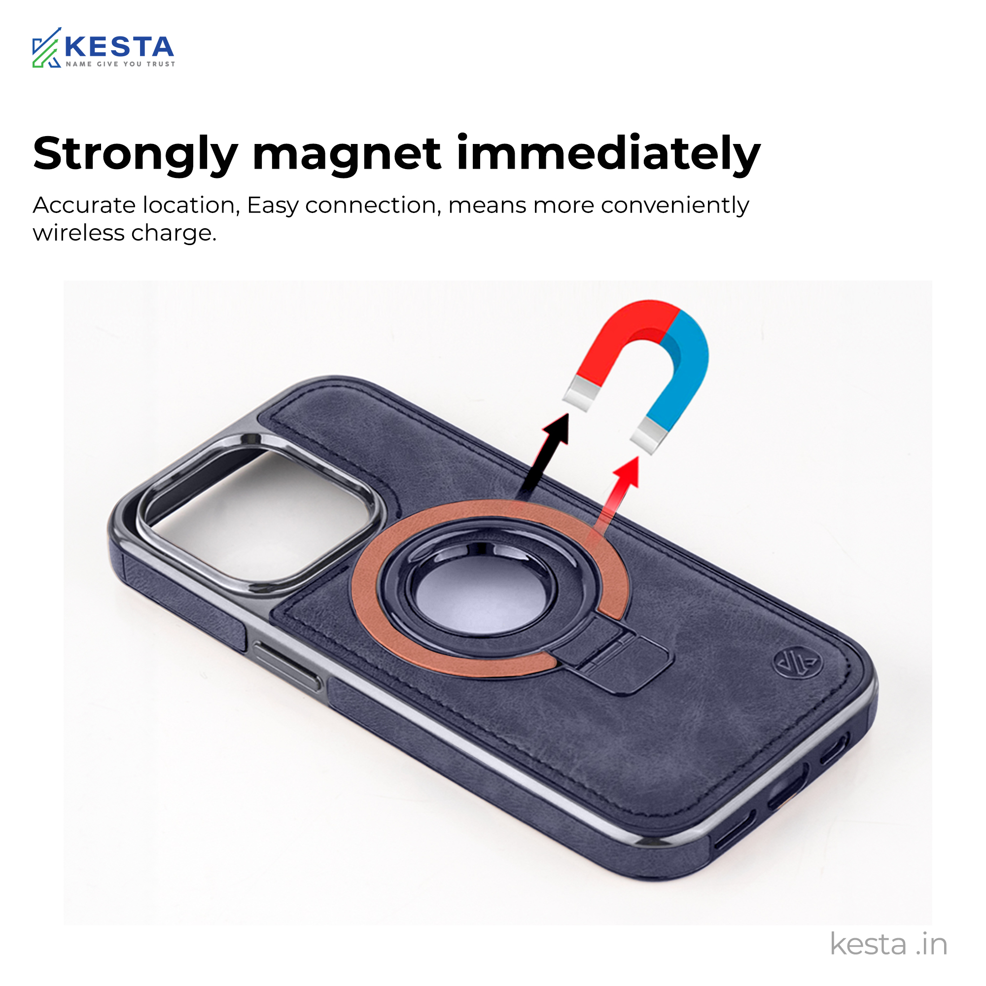 iPhone 15 Cover - Classy Elite Blue Leather Case (Built-In Magnetic Ring Holder)